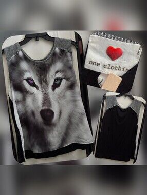 one clothing Black & Grey Wolf Face Tank Top Size Lg